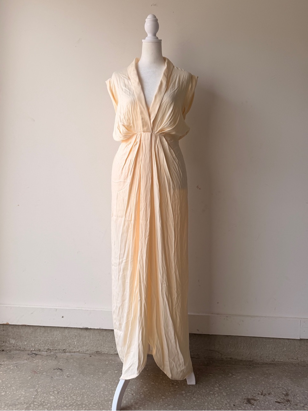 Anthropologie Cream Draped V-Neck Maxi Dress